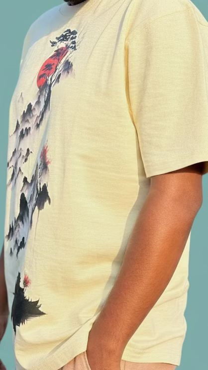 Round neck cream color Cotton Tee